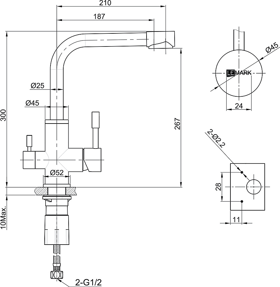 Expert LM5061G с подключением к фильтру питьевой воды, золото