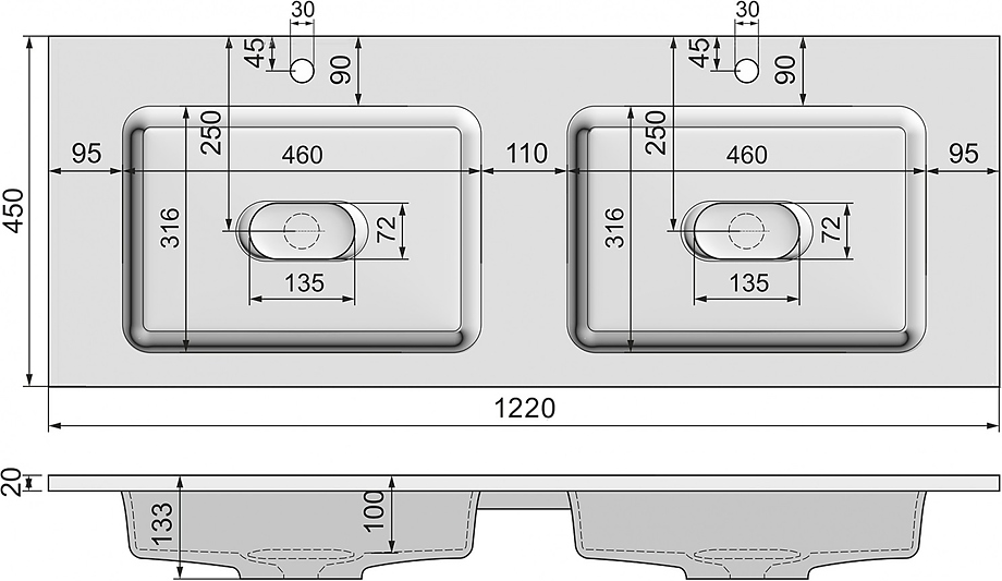 Modul 120 Mol.08.120/W 122x45 см, мрамор