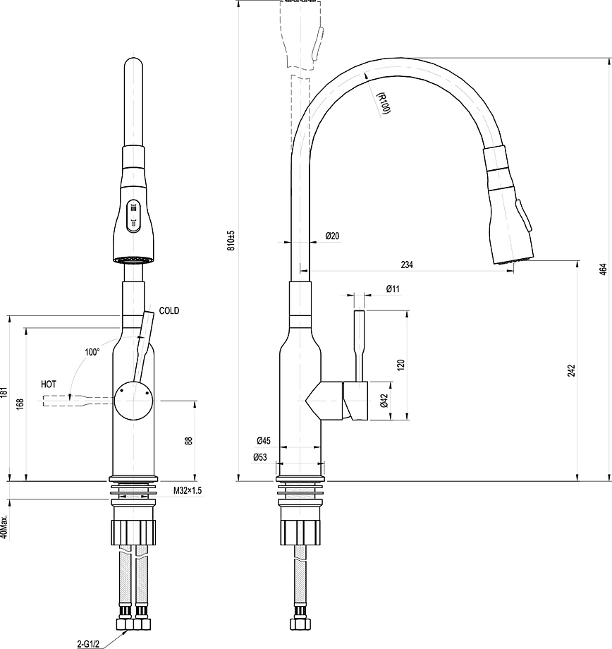 Expert LM5082S-Gray с гибким поворотным изливом, хром/серый