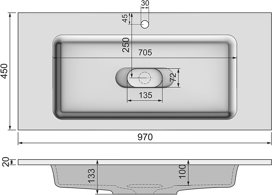 Modul 100 Mol.08.100/W 97x45 см, мрамор