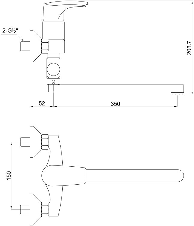 Uta 0095Y-L с длинным изливом, хром