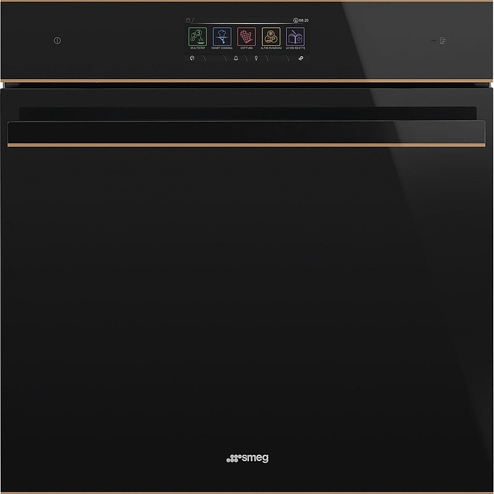 Духовой шкаф комбинированный с микроволнами и паром SMEG SO6606WAPNR черное стекло с медной фурнитурой