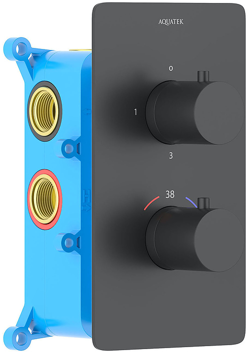 Смеситель для ванны и душа встраиваемый Aquatek Европа AQ1393MB термостат, 3 режима, матовый черный