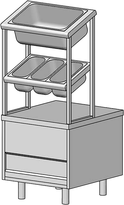 Прилавок для столовых приборов и хлеба ЦМИ Волга ПСПХ-63 (3хGN1/3 и GN1/1) (630х700х1480 мм)