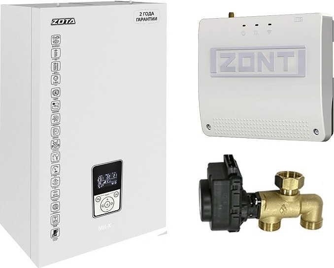 Миникотельная электрическая Zota SET МК-X 12 (котел + клапан ГВС BPV + ZONT SMART 2.0 + адаптер OpenTherm DIN)