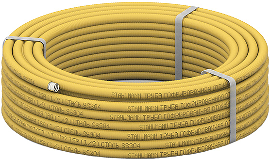 Труба гофрированная STAHLMANN SP3041502050 15A, Ду 15, Ру15, отожженная в желтой оболочке, бухта 50 метров