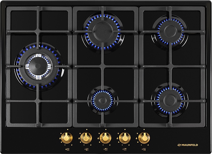 Варочная панель газовая Maunfeld EGHE.75.33CB.R/G черная с ретро фурнитурой