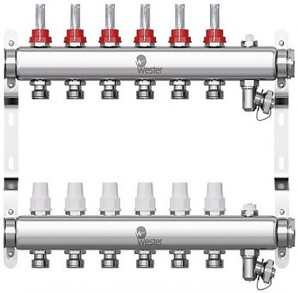 Группа коллекторная Wester W902 0-32-1830 1" ВР/ВР 6 вых 3/4" НР под евроконус с расходомерами