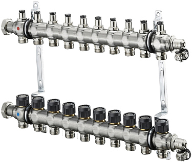 Группа коллекторная Oventrop 1404560 1" нак/г 10 вых 3/4" НР под евроконус с термостатическими клапанами