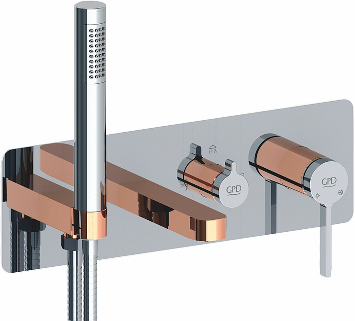 Смеситель встраиваемый для ванны с душем GPD Gildo Colored MKA165-K-R хром, розовое золото
