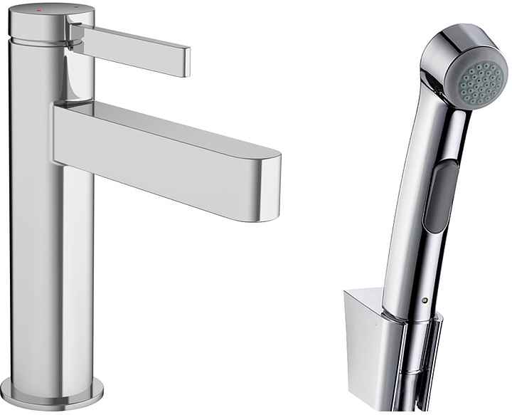 Смеситель для раковины с гигиеническим душем Hansgrohe HG Finoris 76210000 с донным клапаном, хром