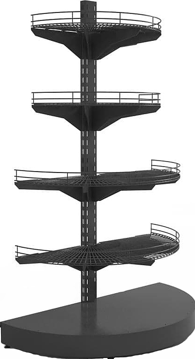 Стеллаж торцевой полукруглый Евромаркет H=1720, G=500 с полками 2х400 мм, 2х300 мм, нижний цоколь, дополнительная стойка