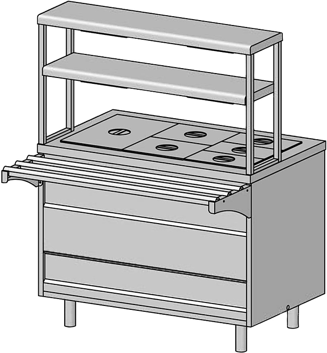 Прилавок-мармит 2-х блюд с тепловыми полками ЦМИ Волга ПМ2пт2-112 (1120х700(1030)х1480 мм)