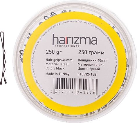 Невидимки для волос Harizma h10532-15B, волнистые черные, 40 мм, 250 г