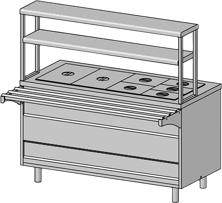 Прилавок-мармит 2-х блюд ЦМИ Волга ПМ2нп2-150 (1500х700(1030)х1480 мм)
