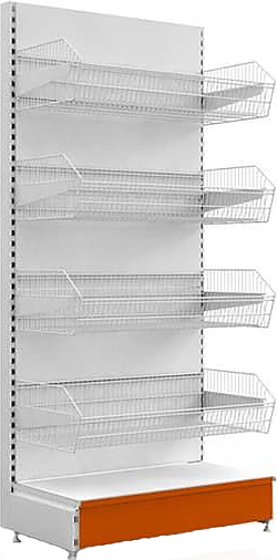 Стеллаж овощной Евромаркет L=650, H=2250, G=500, 4 сетчатые корзины
