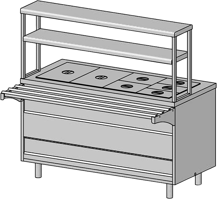 Прилавок-мармит 2-х блюд с тепловыми полками ЦМИ Волга ПМ2пт2-150 (1500х700(1030)х1480 мм)