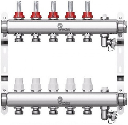 Группа коллекторная Wester W902 0-32-1825 1" ВР/ВР 5 вых 3/4" НР под евроконус с расходомерами