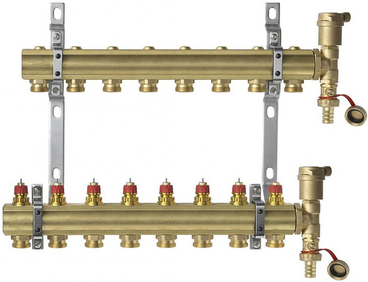 Группа коллекторная DANFOSS FHF-set 088U0708 1" ВР/ВР 8 вых 3/4" НР под евроконус с термостатическими клапанами