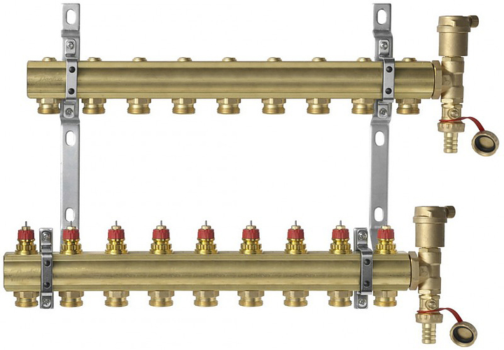 Группа коллекторная DANFOSS FHF-set 088U0709 1" ВР/ВР 9 вых 3/4" НР под евроконус с термостатическими клапанами