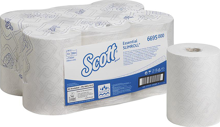 Полотенца бумажные для диспенсера Kimberly-Clark Scott Essential Slimroll 6695 рулонные 19х19,8 см, 6х190 метров