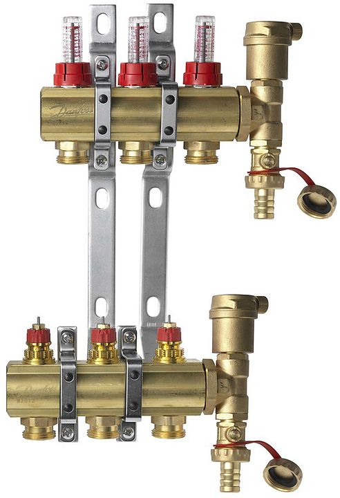 Группа коллекторная DANFOSS FHF-F set 088U0723 1" ВР/ВР 3 вых 3/4" НР с расходомерами