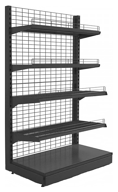 Стеллаж торцевой Евромаркет L=1250, H=1720, G=500 с полками 2х400 мм, 2х300 мм, нижний цоколь, дополнительная стойка