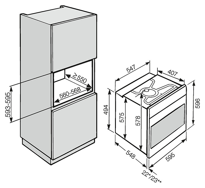 Что значит размер ниши для встраивания духового шкафа