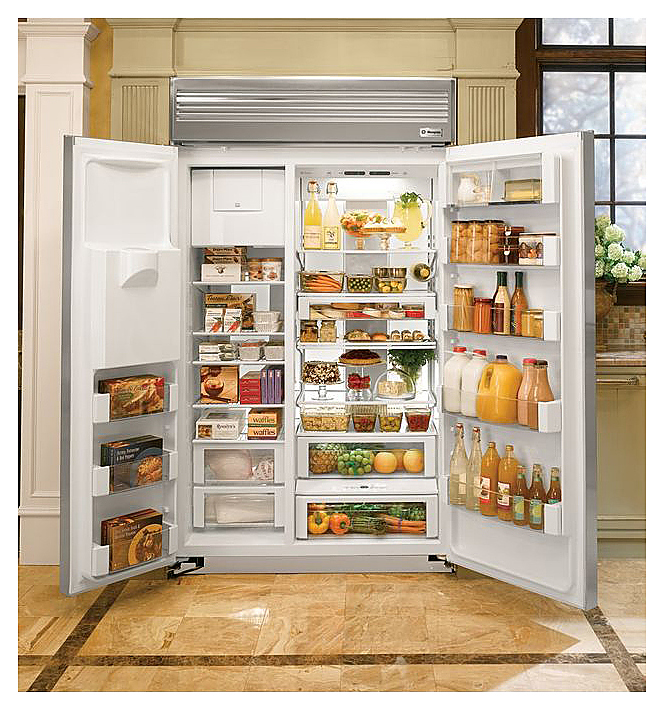 Почему в домашние холодильники. Холодильник Дженерал электрик Сайд бай Сайд. Встраиваемый холодильник General Electric zis420nx. Встраиваемый винный шкаф General Electric Monogram zdwg240nbs. Большой встроенный холодильник.