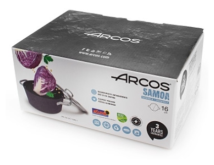 Кастрюля с крышкой Samoa (1.5 л), 16 см, черная - 716800 Arcos - купить в  интернет-магазине -  по лучшей цене
