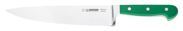 Нож поварской Giesser 8280 23 gr L=23 см (нерж. сталь / пластик) кованый клинок с зеленой рукояткой